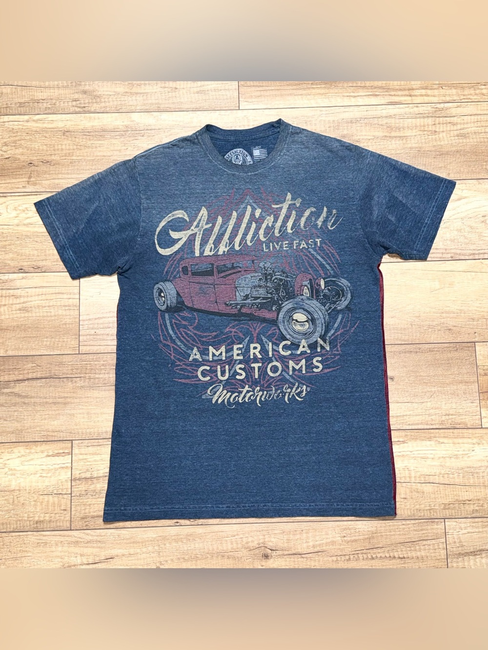 Affliction American Customs Biker Motorcycle USA Faded VTG Style T Shirt Mens L
